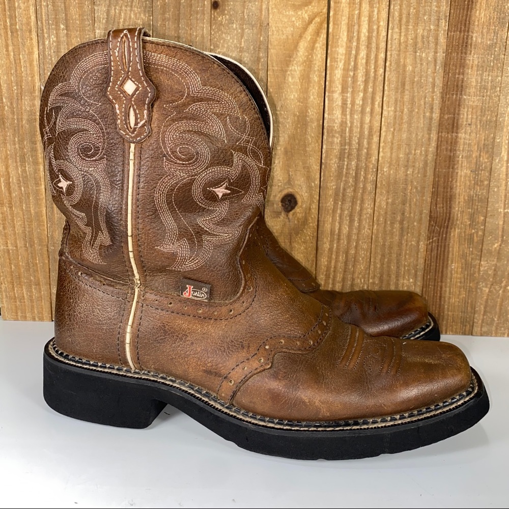 Justin Boots Gypsy Square Toe Brown Pink Western Cowgirl Boots Women's Size 10 B